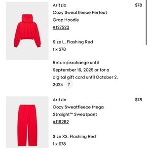 Aritzia Flashing Red Hoodie and Sweatpants Set NWOT